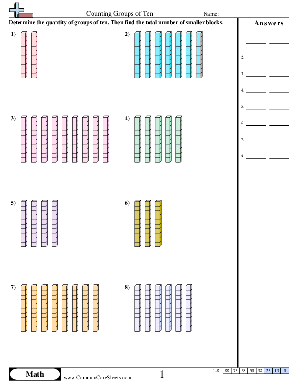 1.nbt.2c Worksheets - Counting Groups of Ten worksheet